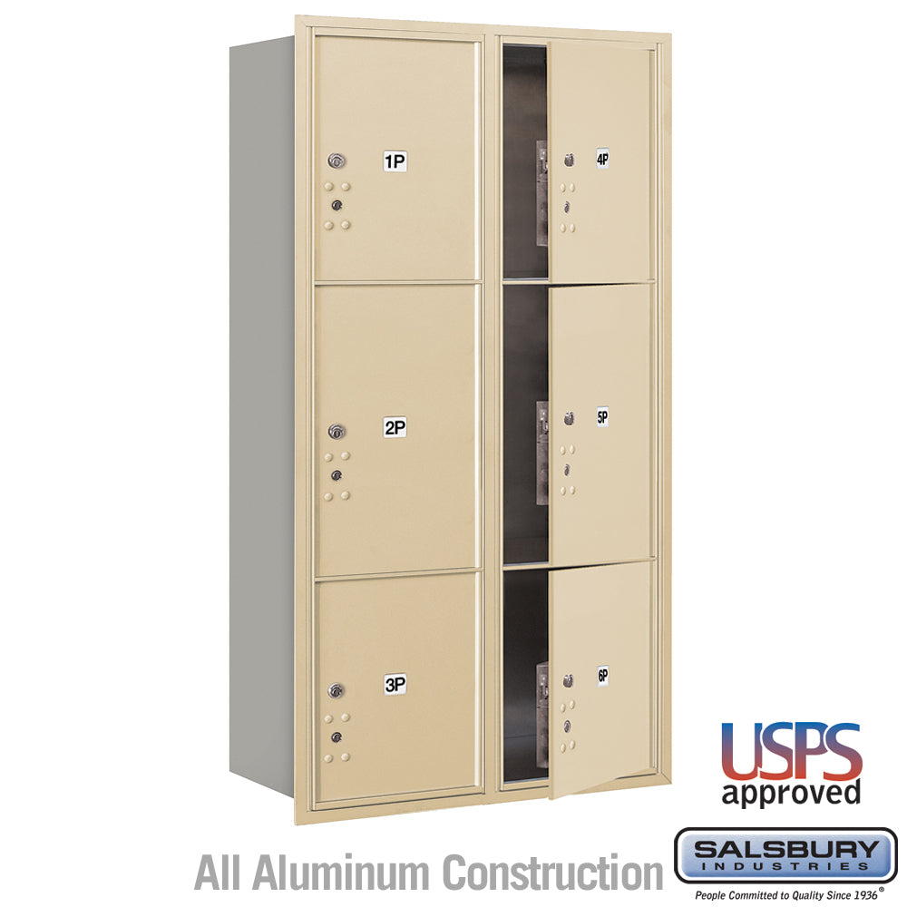 Maximum Height Recessed Mounted 4C Horizontal Parcel Locker with 6 Parcel Lockers in Sandstone with USPS Access - Front Loading