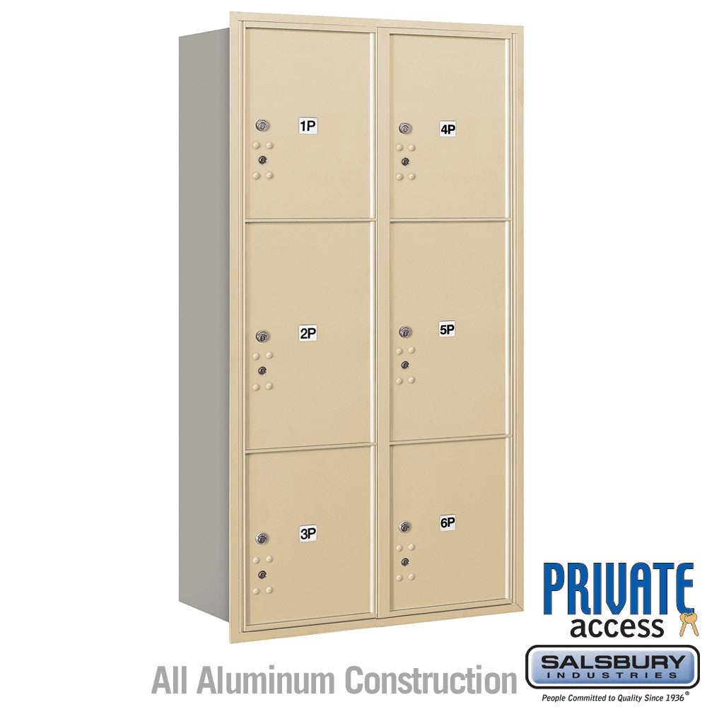 Maximum Height Recessed Mounted 4C Horizontal Parcel Locker with 6 Parcel Lockers in Sandstone with Private Access - Rear Loading