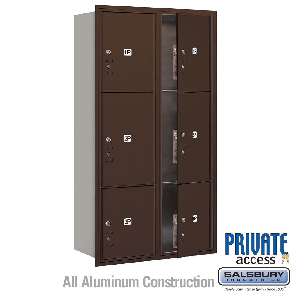 Maximum Height Recessed Mounted 4C Horizontal Parcel Locker with 6 Parcel Lockers in Bronze with Private Access - Front Loading