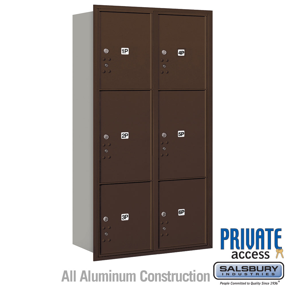 Maximum Height Recessed Mounted 4C Horizontal Parcel Locker with 6 Parcel Lockers in Bronze with Private Access - Rear Loading