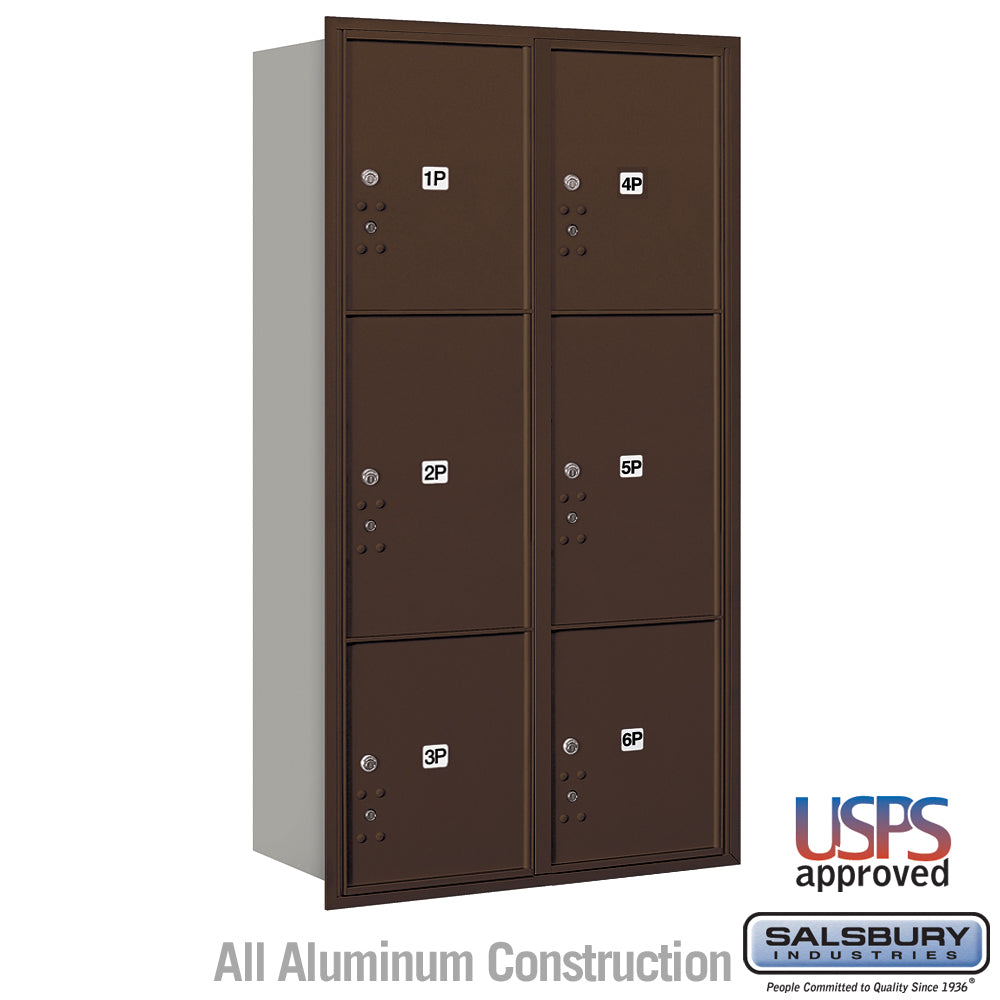 Maximum Height Recessed Mounted 4C Horizontal Parcel Locker with 6 Parcel Lockers in Bronze with USPS Access - Rear Loading