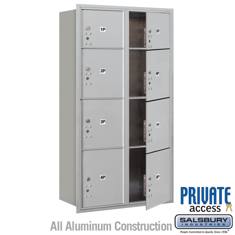 Maximum Height Recessed Mounted 4C Horizontal Parcel Locker with 8 Parcel Lockers in Aluminum with Private Access - Front Loading