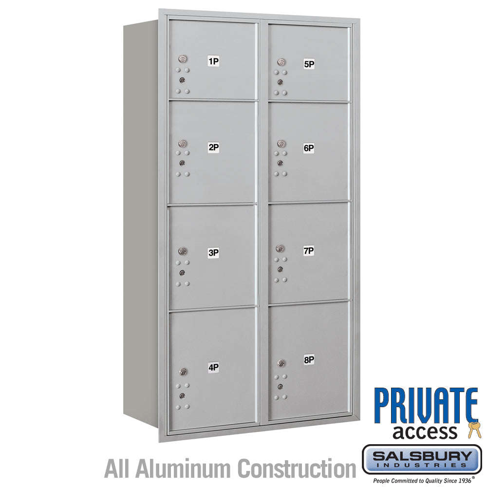 Maximum Height Recessed Mounted 4C Horizontal Parcel Locker with 8 Parcel Lockers in Aluminum with Private Access - Rear Loading