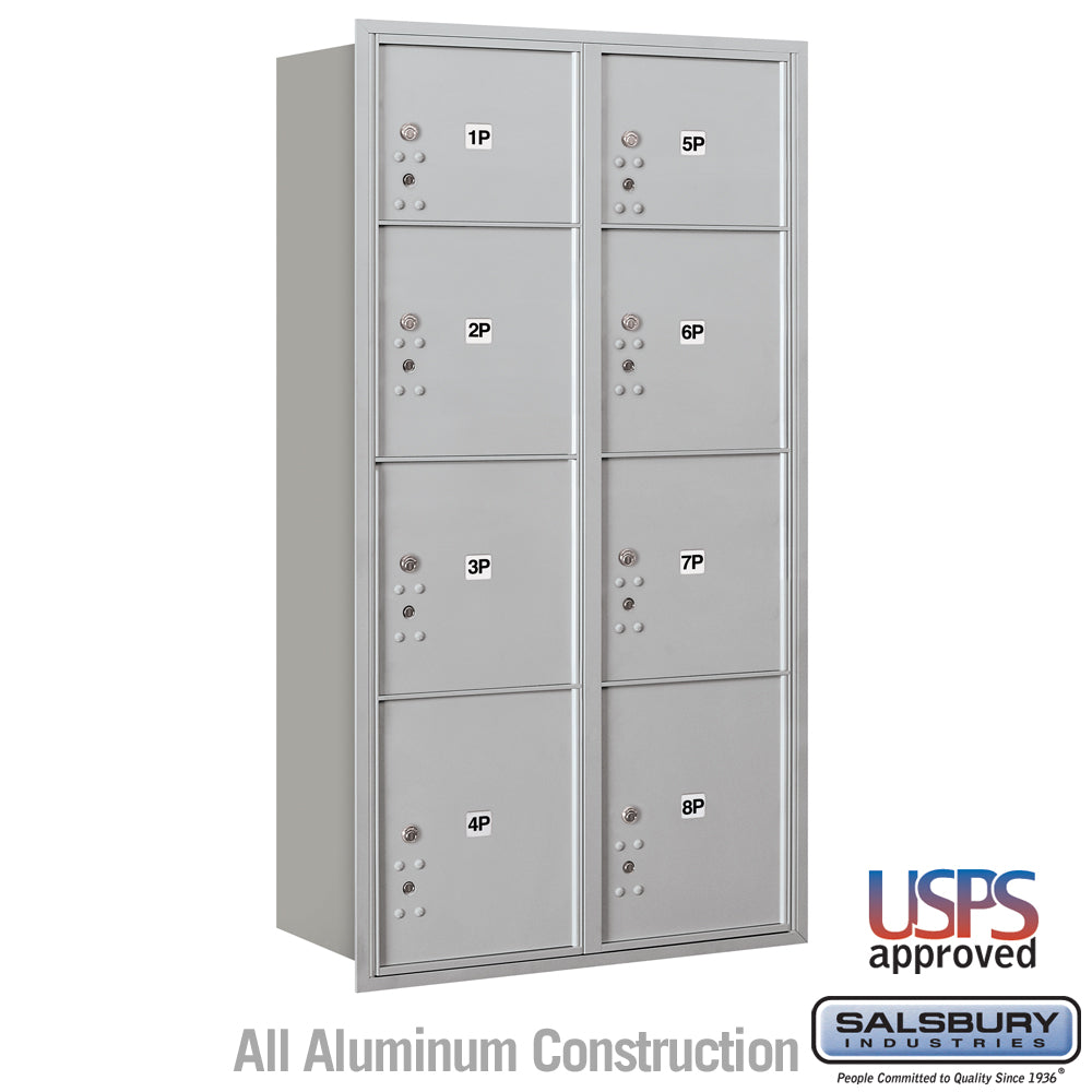 Maximum Height Recessed Mounted 4C Horizontal Parcel Locker with 8 Parcel Lockers in Aluminum with USPS Access - Rear Loading