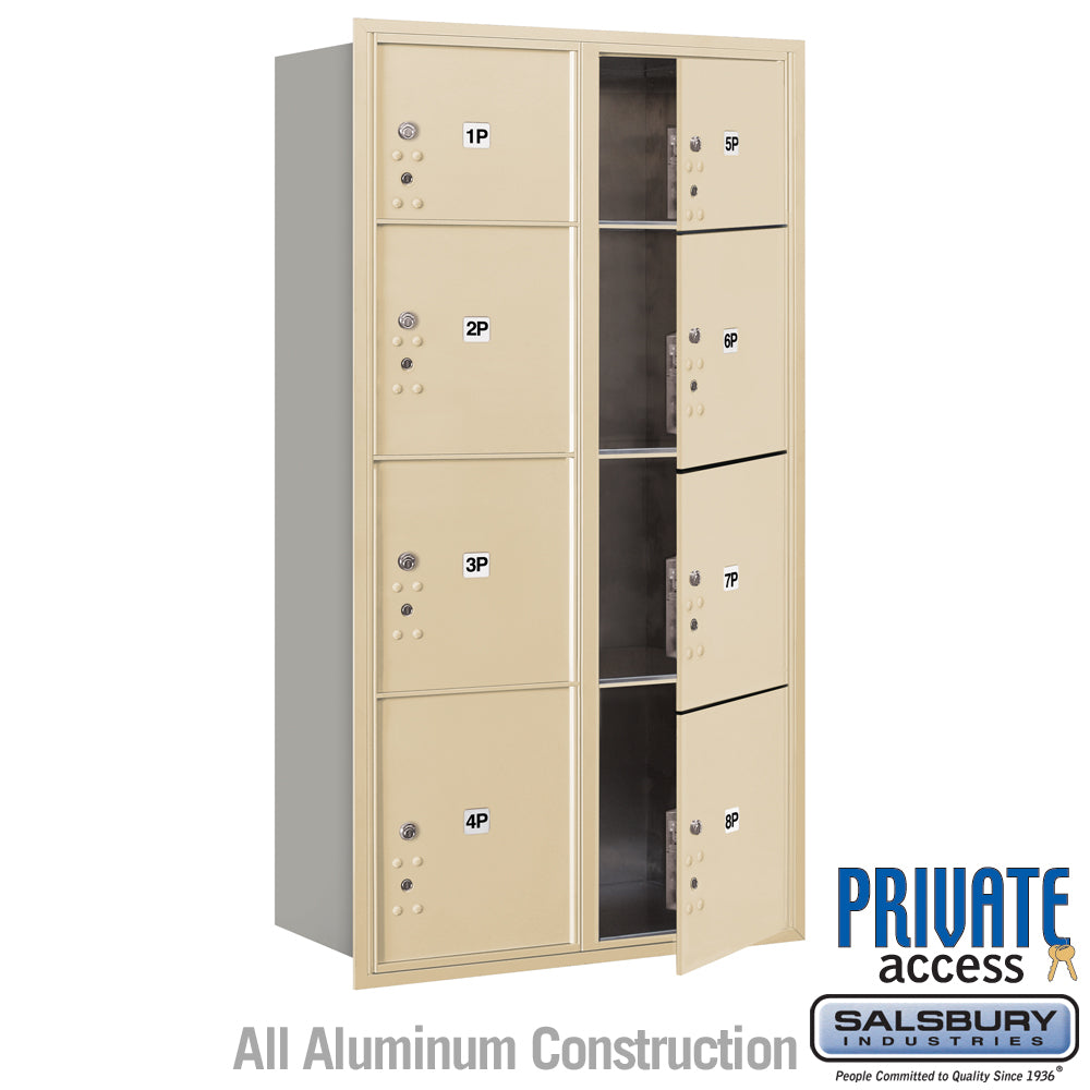 Maximum Height Recessed Mounted 4C Horizontal Parcel Locker with 8 Parcel Lockers in Sandstone with Private Access - Front Loading