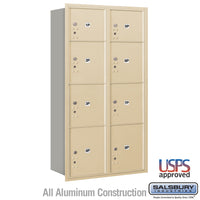 Thumbnail for Maximum Height Recessed Mounted 4C Horizontal Parcel Locker with 8 Parcel Lockers in Sandstone with USPS Access - Rear Loading