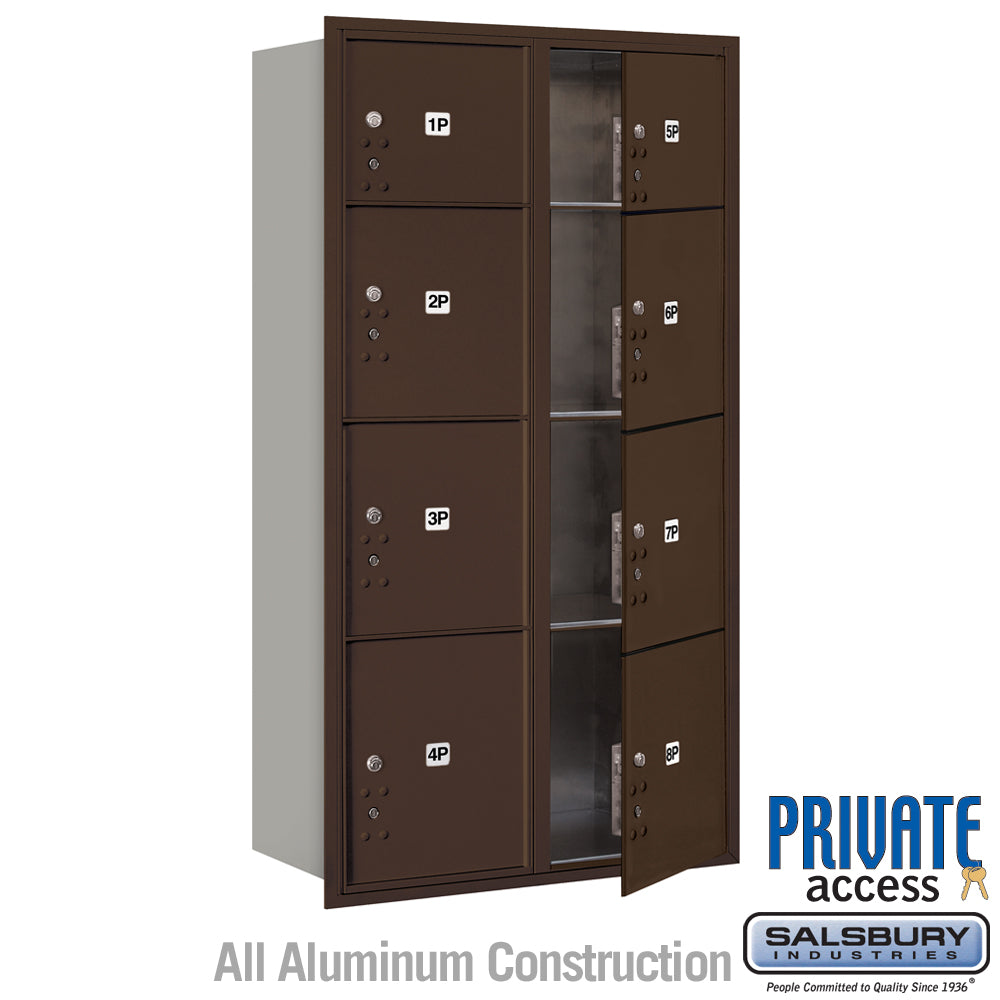 Maximum Height Recessed Mounted 4C Horizontal Parcel Locker with 8 Parcel Lockers in Bronze with Private Access - Front Loading