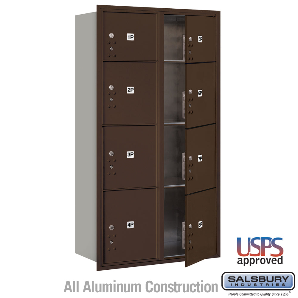 Maximum Height Recessed Mounted 4C Horizontal Parcel Locker with 8 Parcel Lockers in Bronze with USPS Access - Front Loading