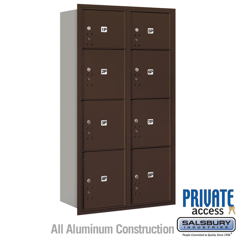 Maximum Height Recessed Mounted 4C Horizontal Parcel Locker with 8 Parcel Lockers in Bronze with Private Access - Rear Loading