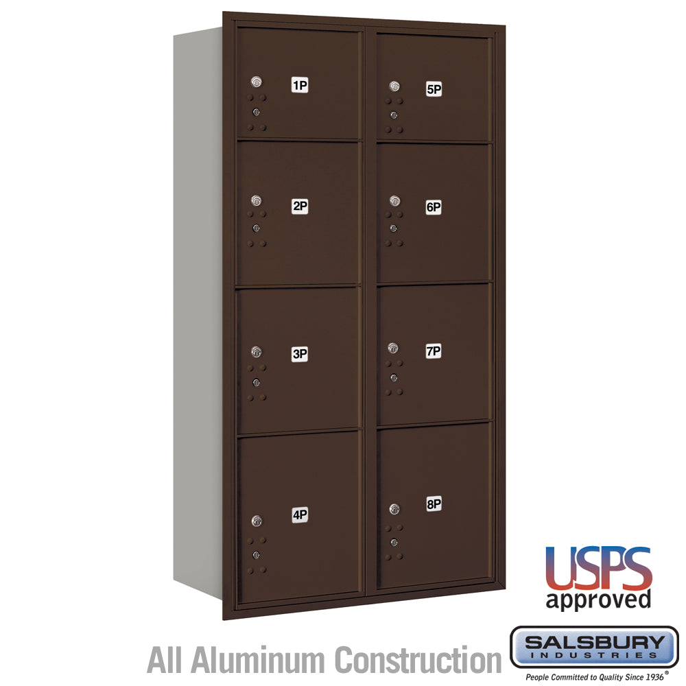 Maximum Height Recessed Mounted 4C Horizontal Parcel Locker with 8 Parcel Lockers in Bronze with USPS Access - Rear Loading