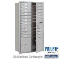 Thumbnail for Maximum Height Recessed Mounted 4C Horizontal Mailbox with 20 Doors and 2 Parcel Lockers in Aluminum with Private Access - Front Loading