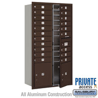 Thumbnail for Maximum Height Recessed Mounted 4C Horizontal Mailbox with 20 Doors and 2 Parcel Lockers in Bronze with Private Access - Front Loading