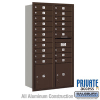 Thumbnail for Maximum Height Recessed Mounted 4C Horizontal Mailbox with 20 Doors and 2 Parcel Lockers in Bronze with Private Access - Rear Loading