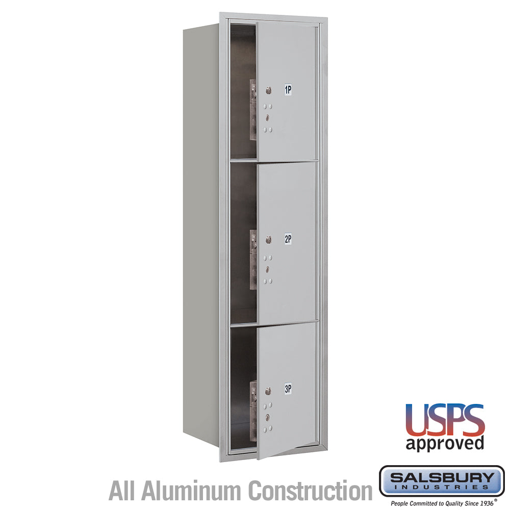 Maximum Height Recessed Mounted 4C Horizontal Parcel Locker with 3 Parcel Lockers in Aluminum with USPS Access - Front Loading