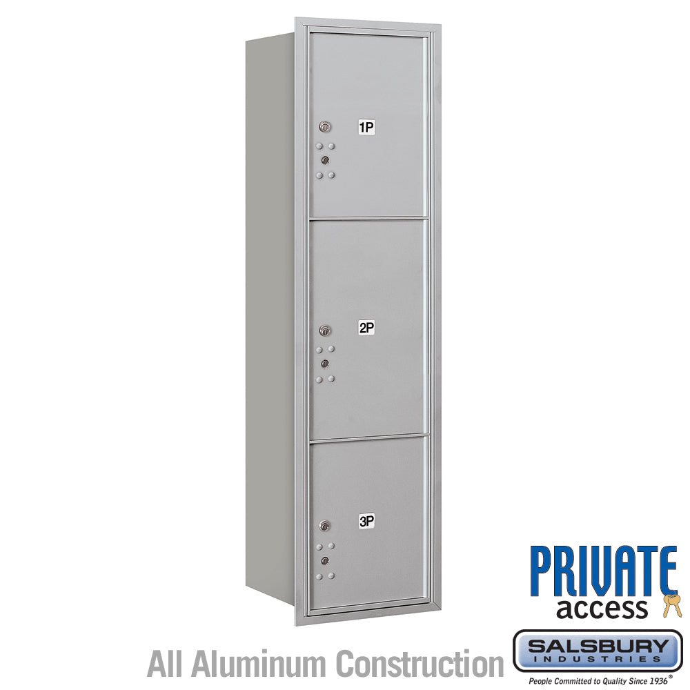 Maximum Height Recessed Mounted 4C Horizontal Parcel Locker with 3 Parcel Lockers in Aluminum with Private Access - Rear Loading