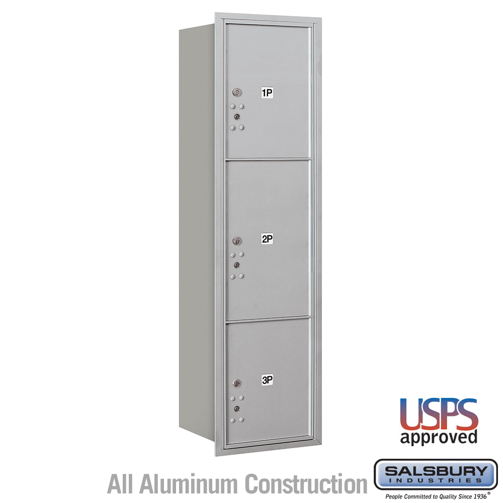 Maximum Height Recessed Mounted 4C Horizontal Parcel Locker with 3 Parcel Lockers in Aluminum with USPS Access - Rear Loading