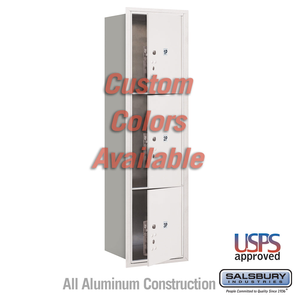 Recessed Mounted 4C Horizontal Mailbox - Maximum Height Unit (57 1/8 Inches) - Single Column - Stand-Alone Parcel Locker - 1 PL4.5, 1PL5 and 1 PL6 - Custom Color - Front Loading - USPS Access