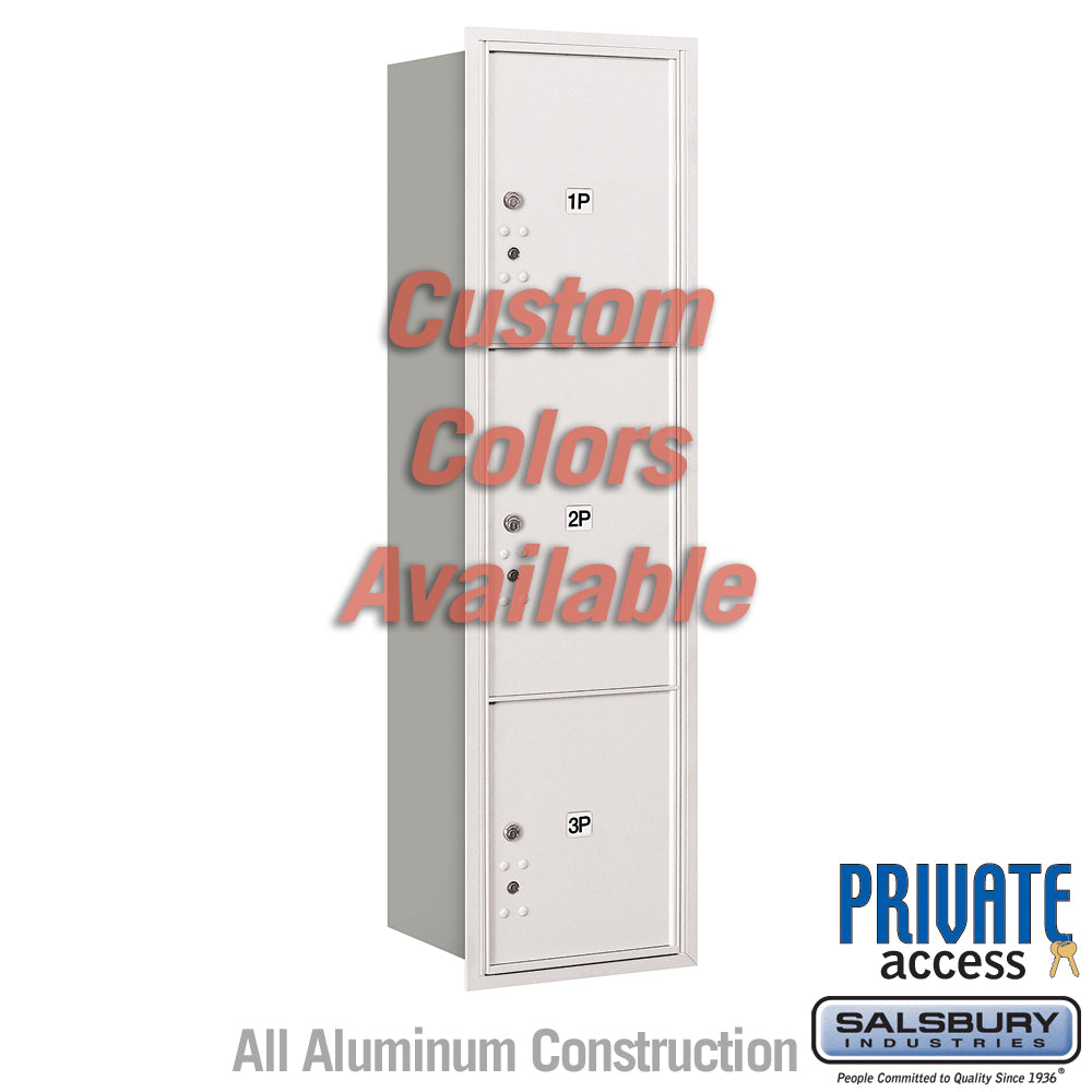 Recessed Mounted 4C Horizontal Mailbox (Includes Master Commercial Locks) - Maximum Height Unit (57 1/8 Inches) - Single Column - Stand-Alone Parcel Locker - 1 PL4.5, 1PL5 and 1 PL6 - Custom Color - Rear Loading - Private Access