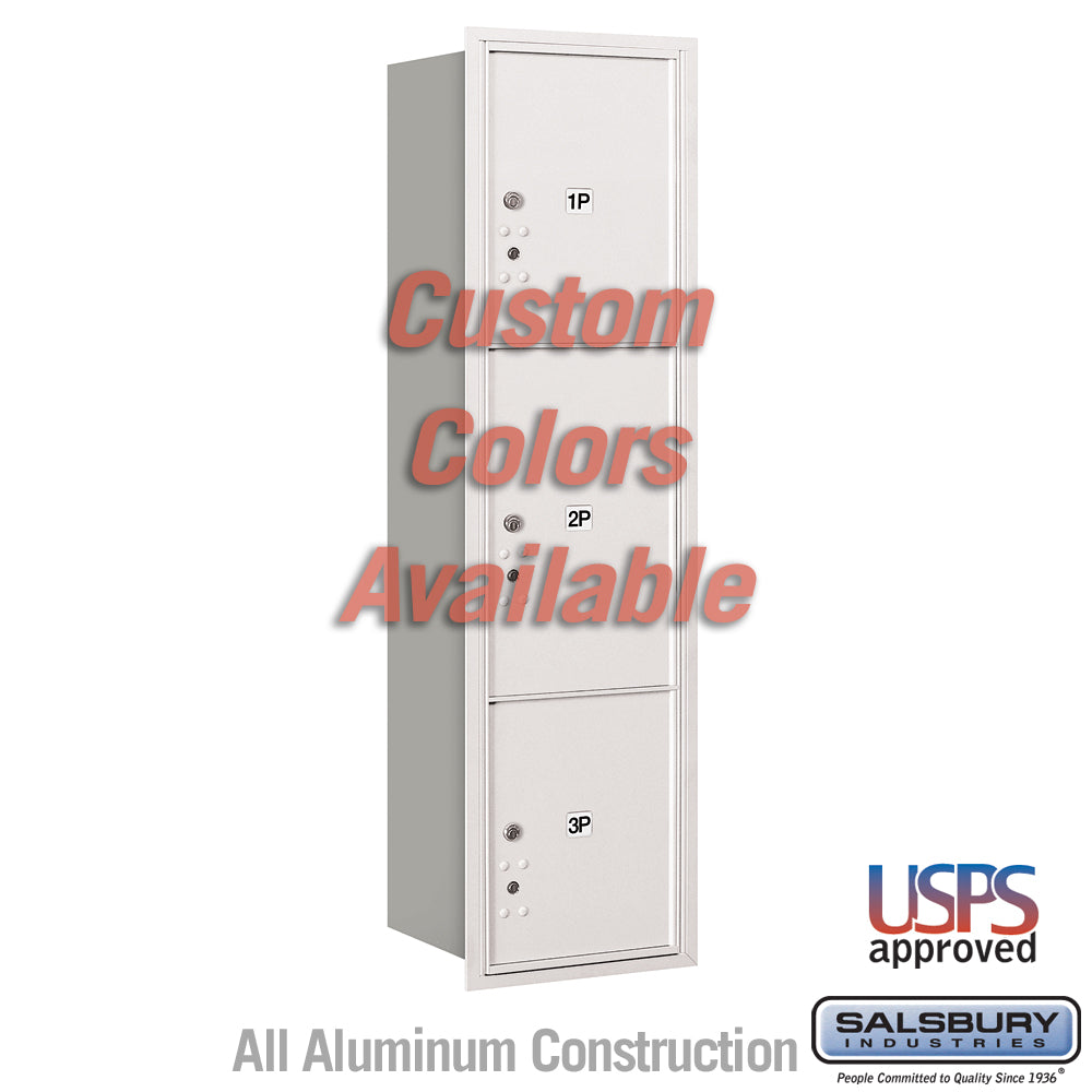 Recessed Mounted 4C Horizontal Mailbox - Maximum Height Unit (57 1/8 Inches) - Single Column - Stand-Alone Parcel Locker - 1 PL4.5, 1PL5 and 1 PL6 - Custom Color - Rear Loading - USPS Access