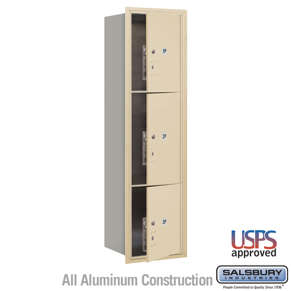 Maximum Height Recessed Mounted 4C Horizontal Parcel Locker with 3 Parcel Lockers in Sandstone with USPS Access - Front Loading