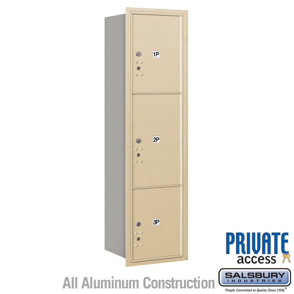 Maximum Height Recessed Mounted 4C Horizontal Parcel Locker with 3 Parcel Lockers in Sandstone with Private Access - Rear Loading