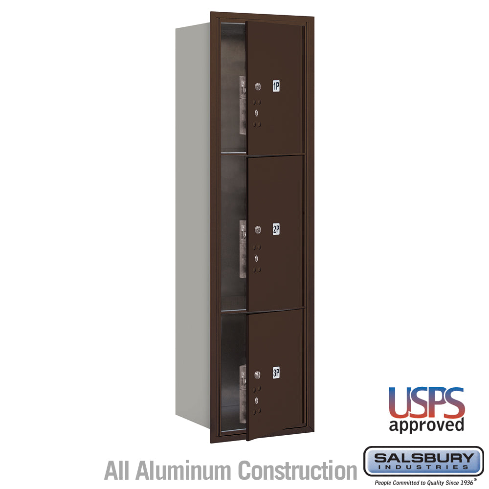 Maximum Height Recessed Mounted 4C Horizontal Parcel Locker with 3 Parcel Lockers in Bronze with USPS Access - Front Loading