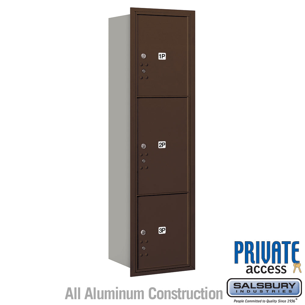 Maximum Height Recessed Mounted 4C Horizontal Parcel Locker with 3 Parcel Lockers in Bronze with Private Access - Rear Loading