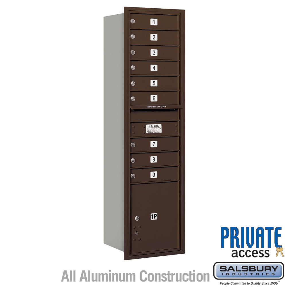 Maximum Height Recessed Mounted 4C Horizontal Mailbox with 9 Doors and 1 Parcel Locker in Bronze with Private Access - Rear Loading