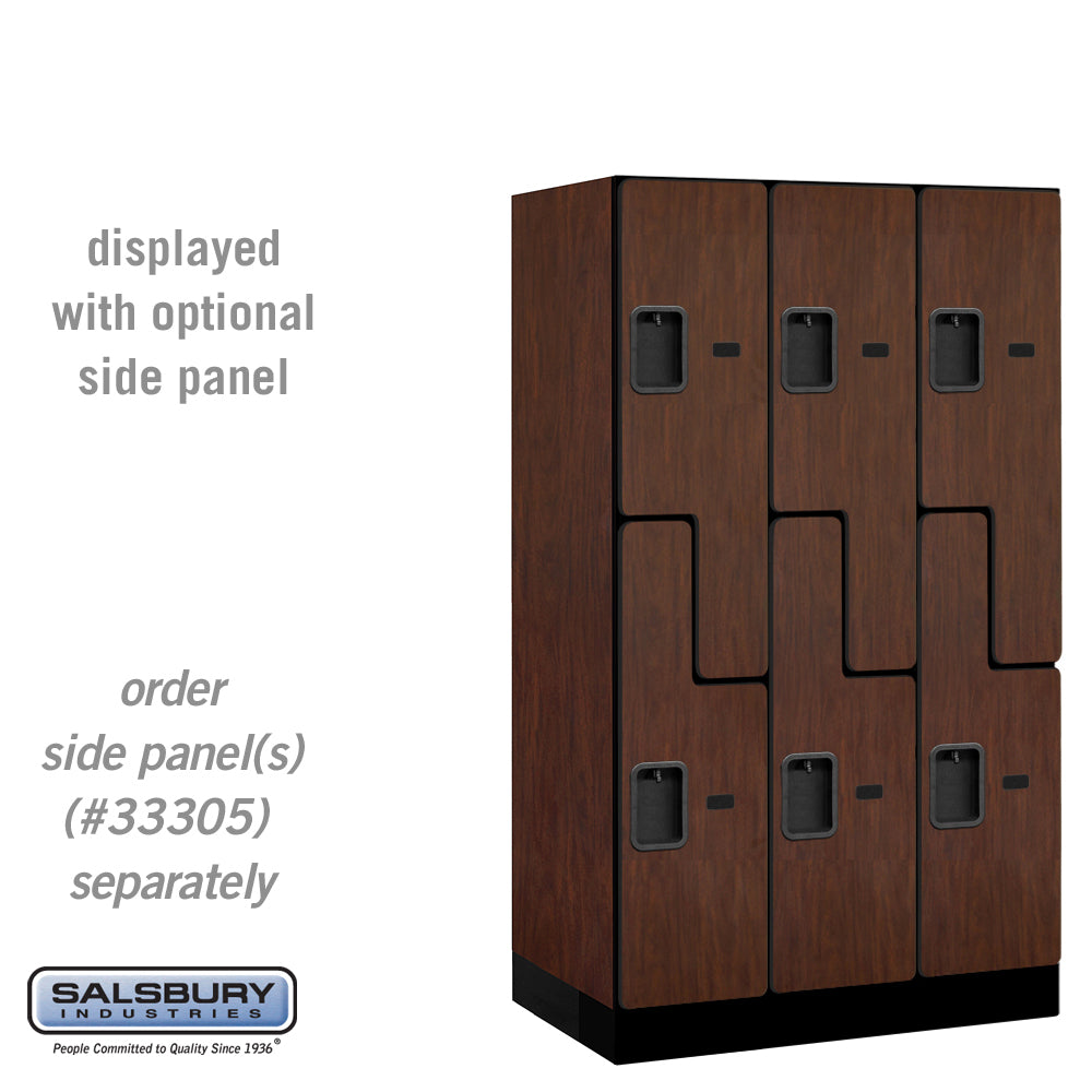 12" Wide Double Tier 'S' Style Designer Wood Locker - 3 Wide - 5 Feet High - 21 Inches Deep - Mahogany