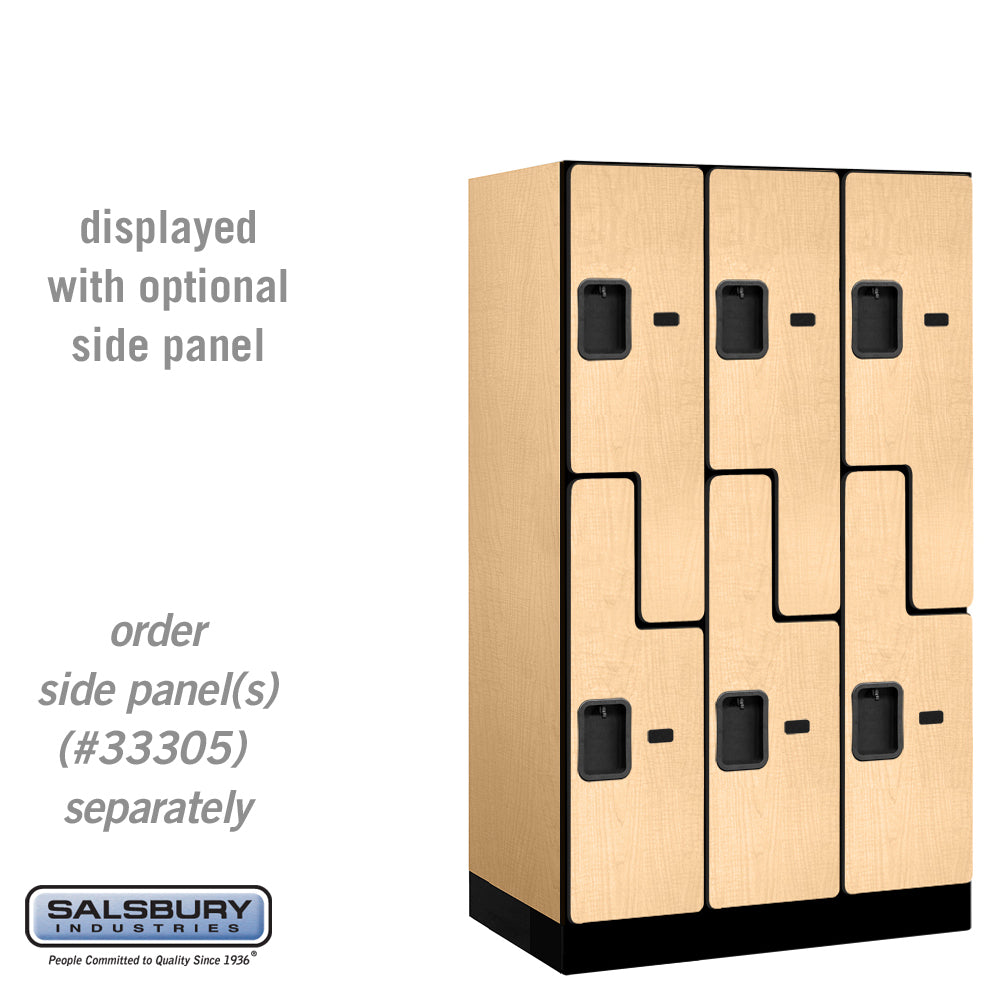 12" Wide Double Tier 'S' Style Designer Wood Locker - 3 Wide - 5 Feet High - 21 Inches Deep - Maple