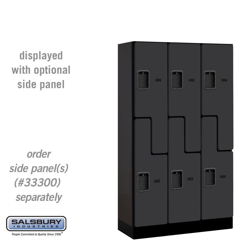 12" Wide Double Tier 'S' Style Designer Wood Locker - 3 Wide - 5 Feet High - 15 Inches Deep - Black