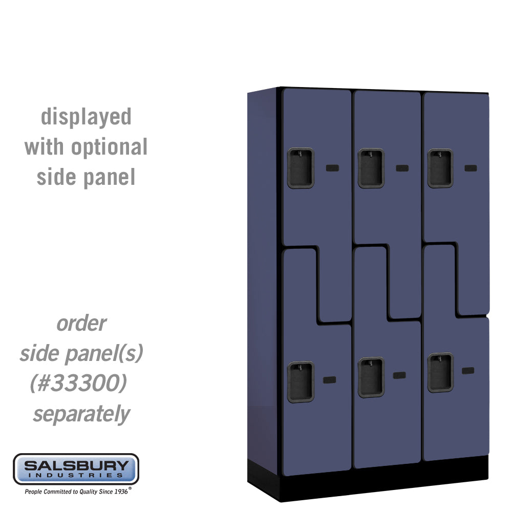 12" Wide Double Tier 'S' Style Designer Wood Locker - 3 Wide - 5 Feet High - 15 Inches Deep - Blue