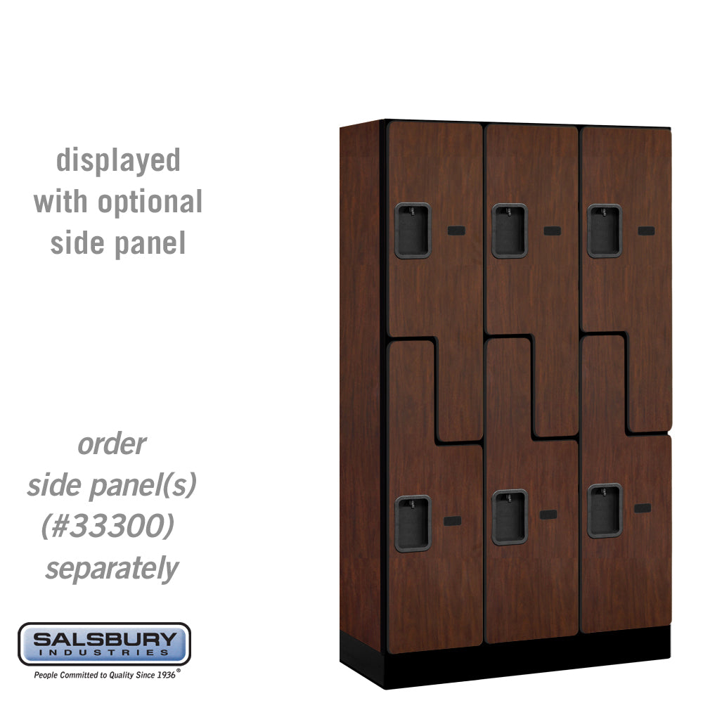 12" Wide Double Tier 'S' Style Designer Wood Locker - 3 Wide - 5 Feet High - 15 Inches Deep - Mahogany