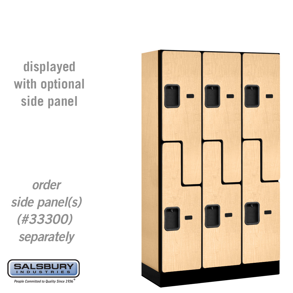 12" Wide Double Tier 'S' Style Designer Wood Locker - 3 Wide - 5 Feet High - 15 Inches Deep - Maple