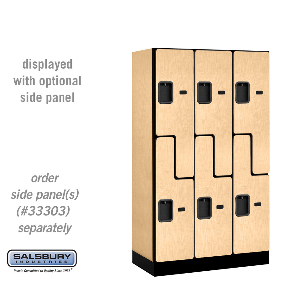 12" Wide Double Tier 'S' Style Designer Wood Locker - 3 Wide - 5 Feet High - 18 Inches Deep - Maple