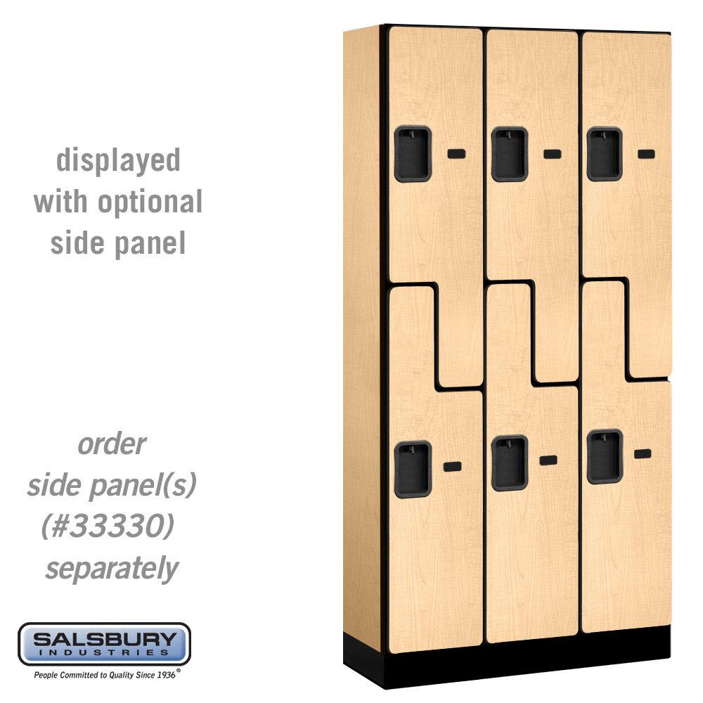 12" Wide Double Tier 'S' Style Designer Wood Locker - 3 Wide - 6 Feet High - 15 Inches Deep - Maple