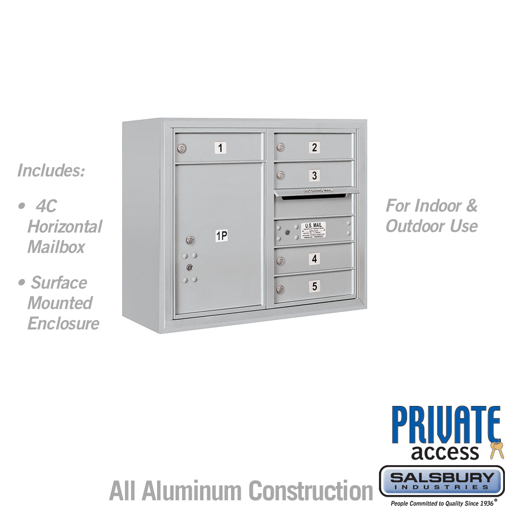 6 Door High Surface Mounted 4C Horizontal Mailbox with 5 Doors and 1 Parcel Locker in Aluminum with Private Access