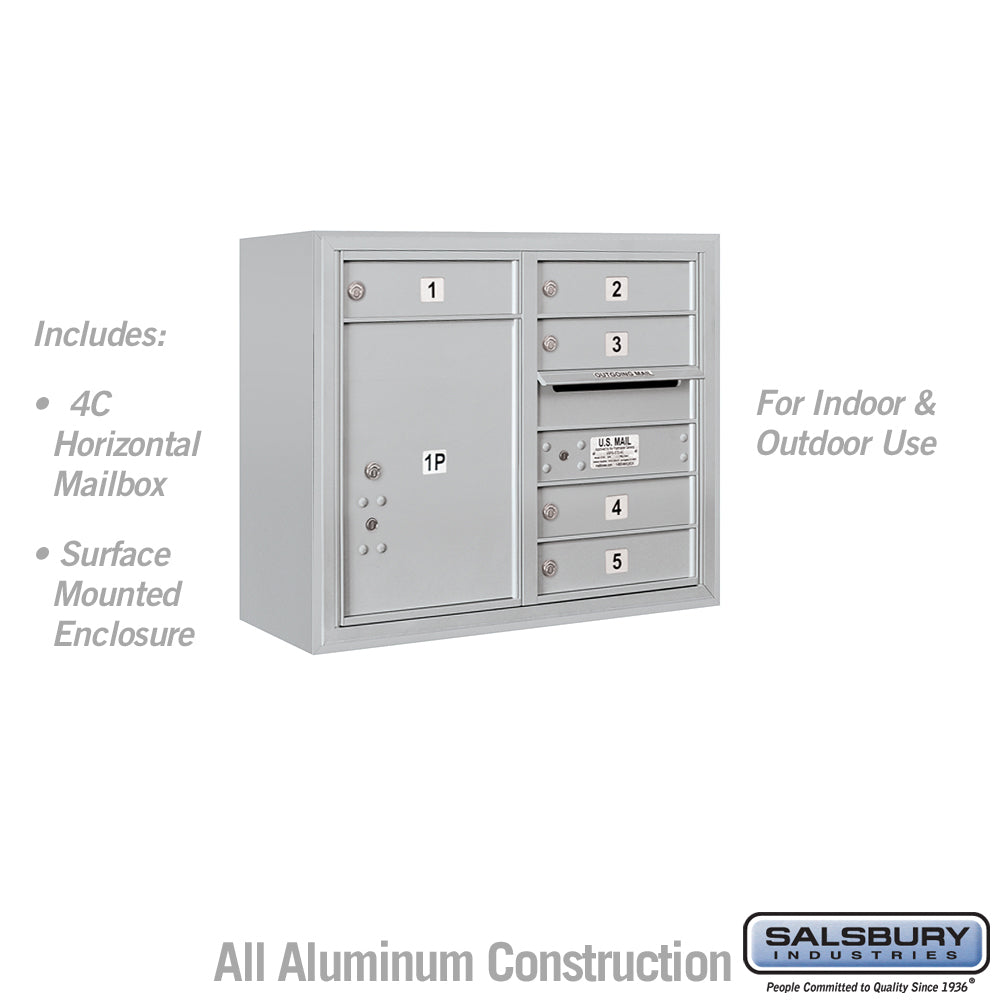 6 Door High Surface Mounted 4C Horizontal Mailbox with 5 Doors and 1 Parcel Locker in Aluminum with USPS Access