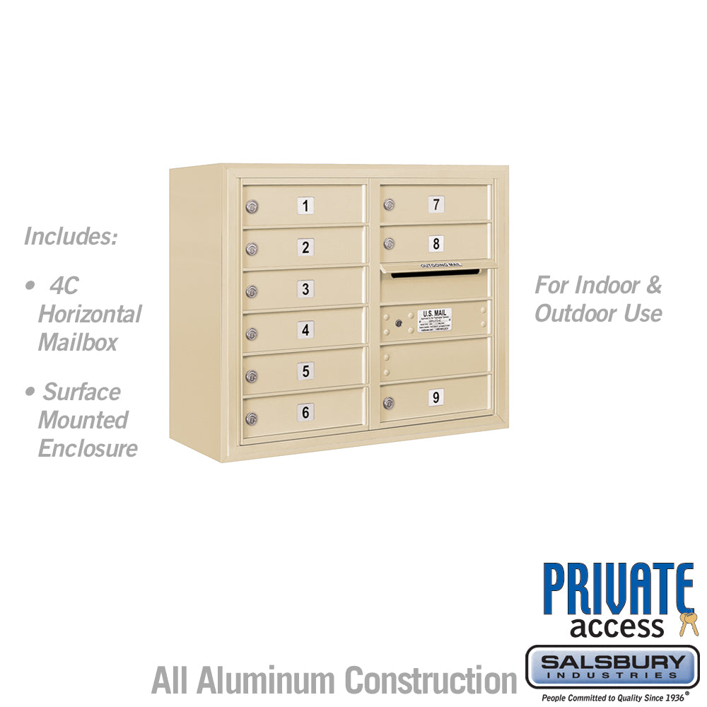 6 Door High Surface Mounted 4C Horizontal Mailbox with 9 Doors in Sandstone with Private Access