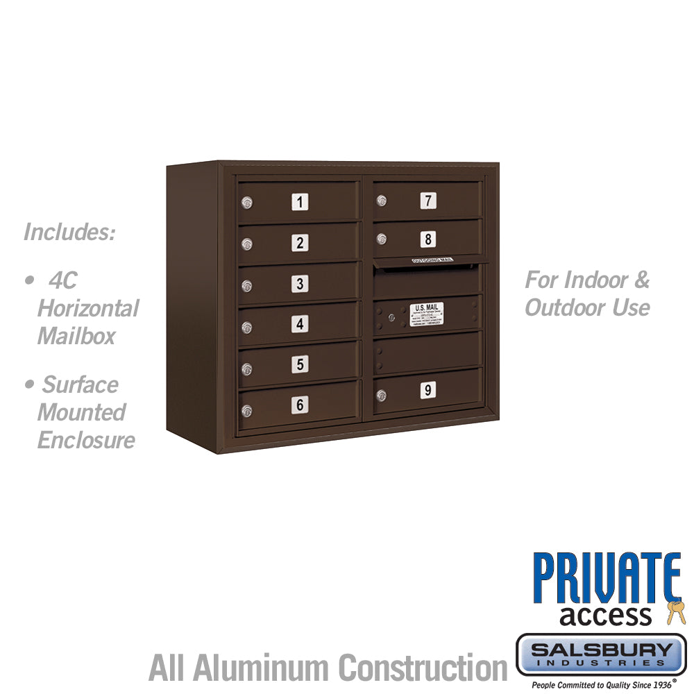 6 Door High Surface Mounted 4C Horizontal Mailbox with 9 Doors in Bronze with Private Access