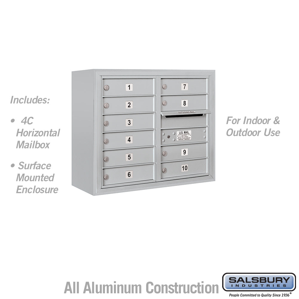 6 Door High Surface Mounted 4C Horizontal Mailbox with 10 Doors in Aluminum with USPS Access