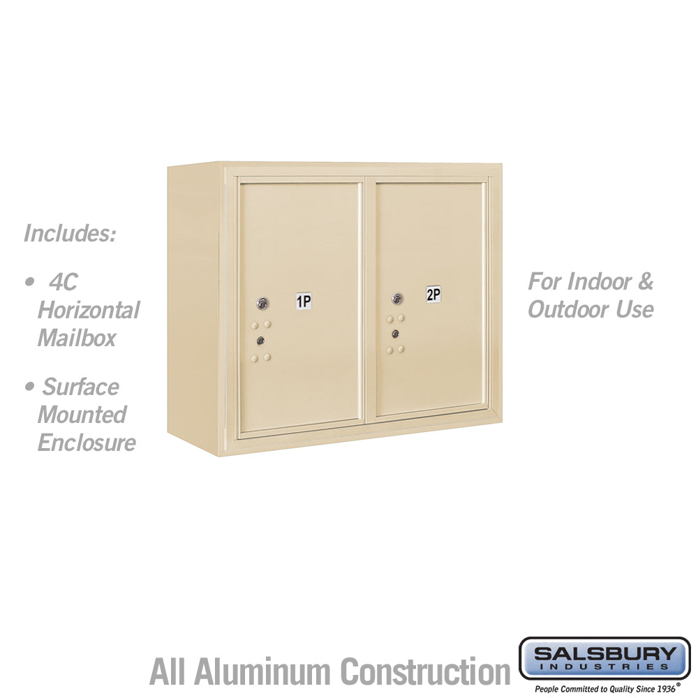 6 Door High Surface Mounted 4C Horizontal Parcel Locker with 2 Parcel Lockers in Sandstone with USPS Access