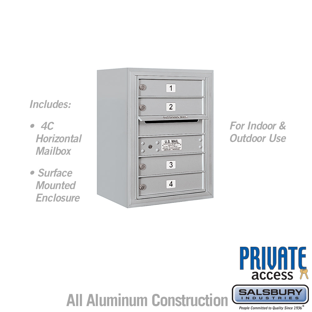 6 Door High Surface Mounted 4C Horizontal Mailbox with 4 Doors in Aluminum with Private Access