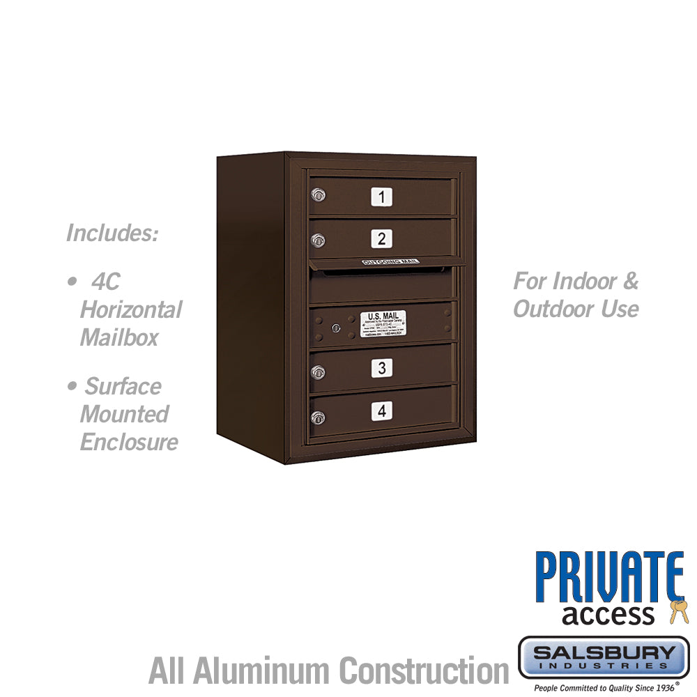 6 Door High Surface Mounted 4C Horizontal Mailbox with 4 Doors in Bronze with Private Access