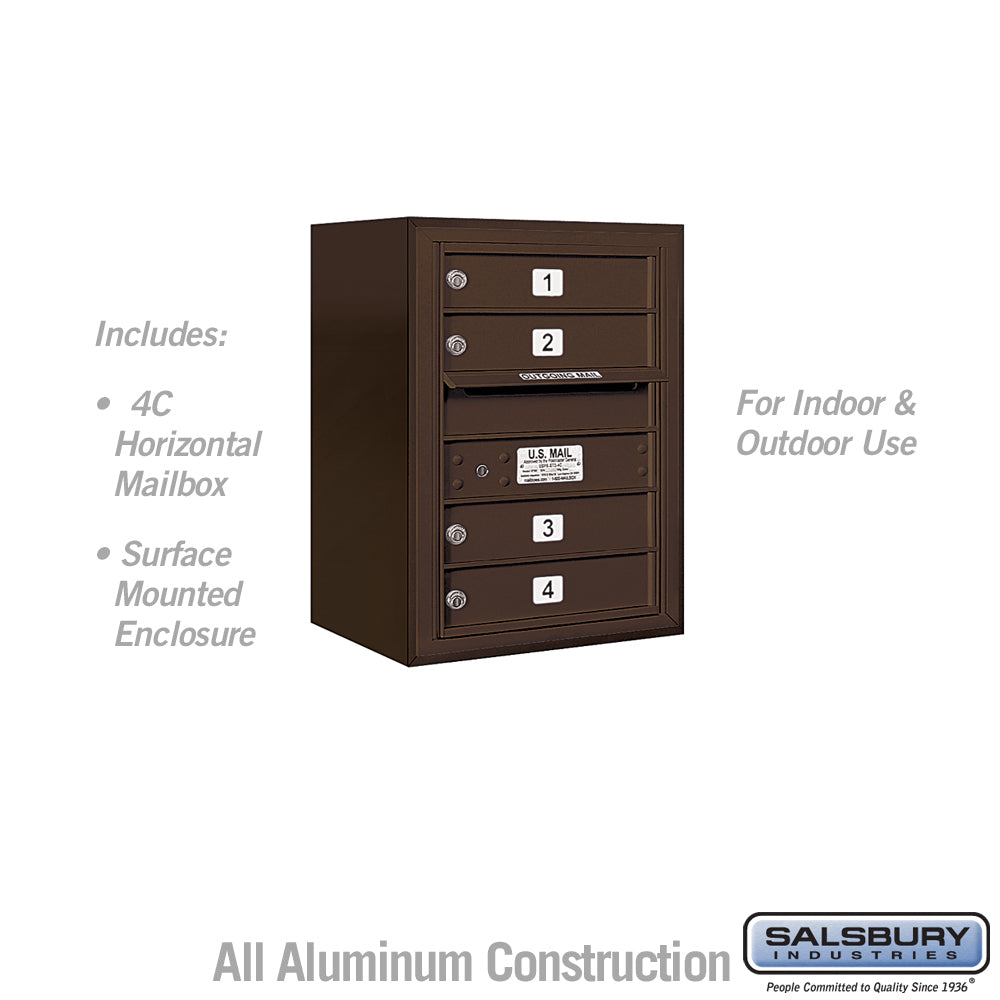 6 Door High Surface Mounted 4C Horizontal Mailbox with 4 Doors in Bronze with USPS Access