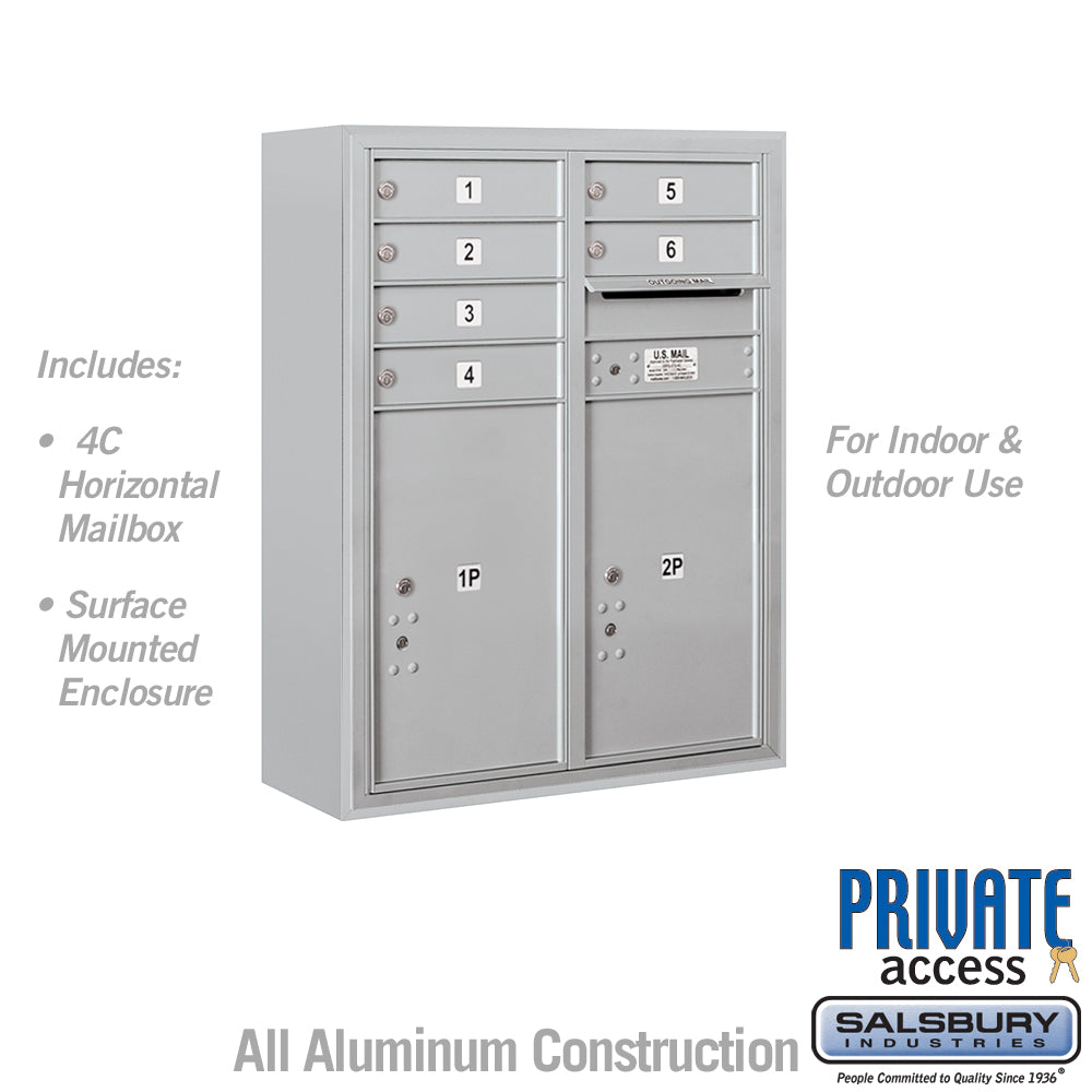 10 Door High Surface Mounted 4C Horizontal Mailbox with 6 Doors and 2 Parcel Lockers in Aluminum with Private Access