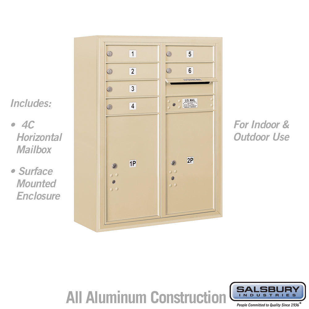 10 Door High Surface Mounted 4C Horizontal Mailbox with 6 Doors and 2 Parcel Lockers in Sandstone with USPS Access