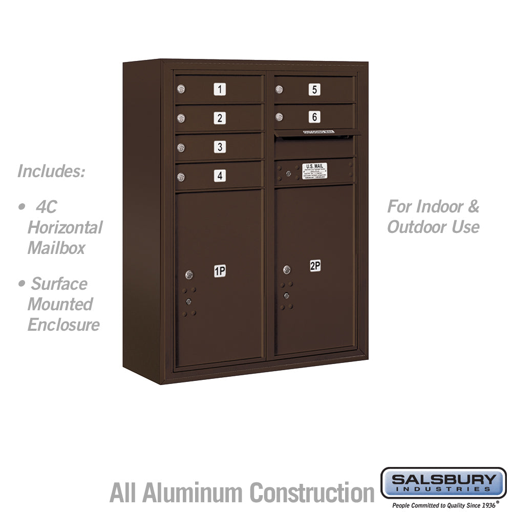 10 Door High Surface Mounted 4C Horizontal Mailbox with 6 Doors and 2 Parcel Lockers in Bronze with USPS Access