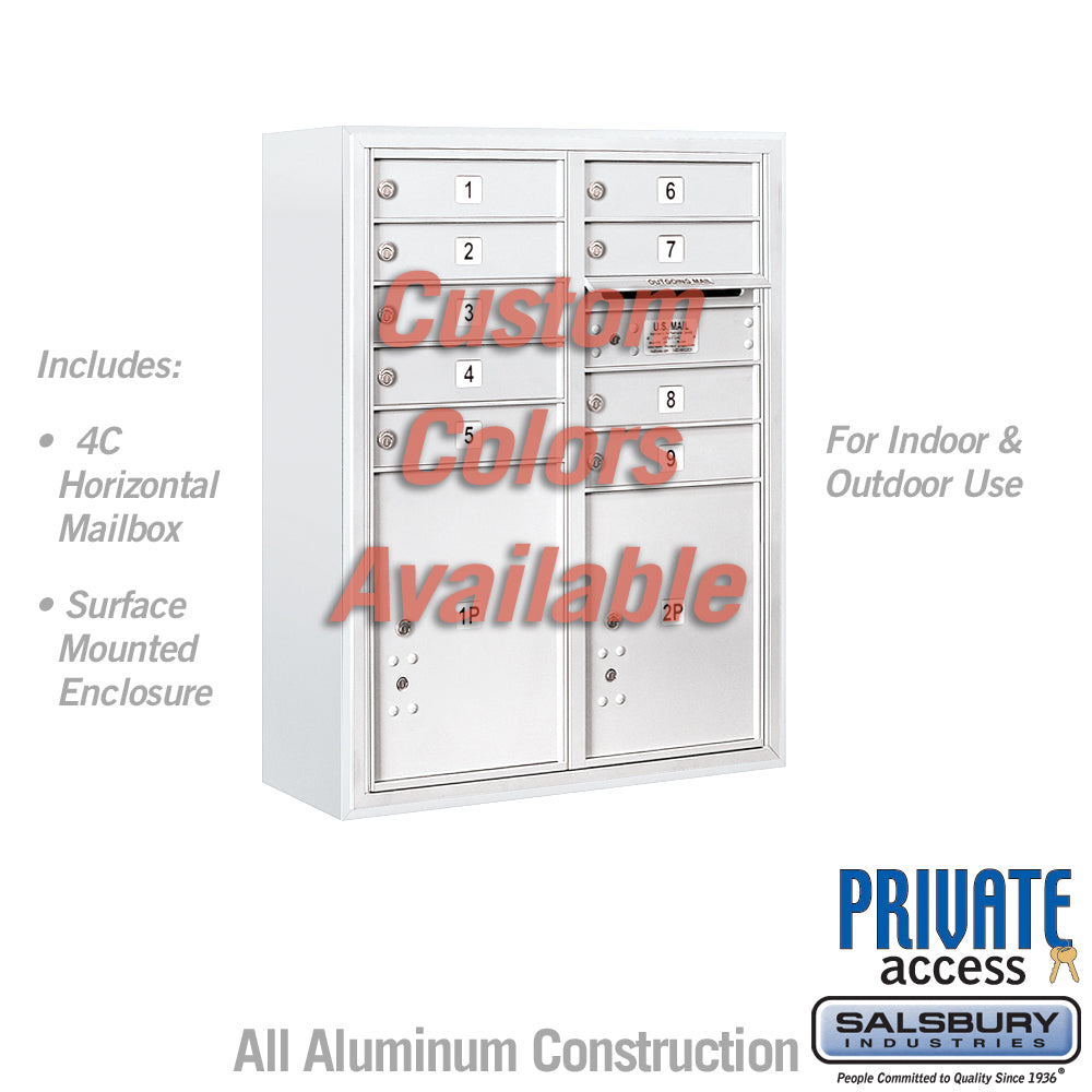 Surface Mounted 4C Horizontal Mailbox Unit (Includes 3710D-09CFP Mailbox, 3810D-C Enclosure and Master Commercial Locks) - 10 Door High Unit (38 1/2 Inches) - Double Column - 9 MB1 Doors / 1 PL4.5 and 1 PL5 - Custom - Front Loading - Private Access