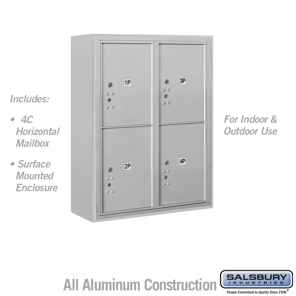 10 Door High Surface Mounted 4C Horizontal Parcel Locker with 4 Parcel Lockers in Aluminum with USPS Access